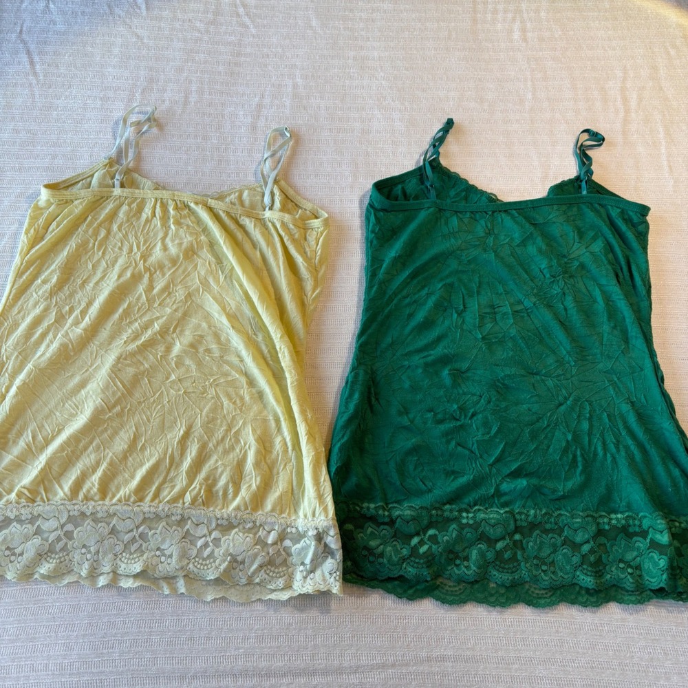 Maurices Womens Lace Trim Crinkle Camisole Tank Top Set of 4 Purple Green Yellow - Picture 7 of 10